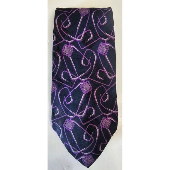 VTG‎ Guy Laroche Necktie Abstract Purple Silk Business Career - Picture 1 of 3